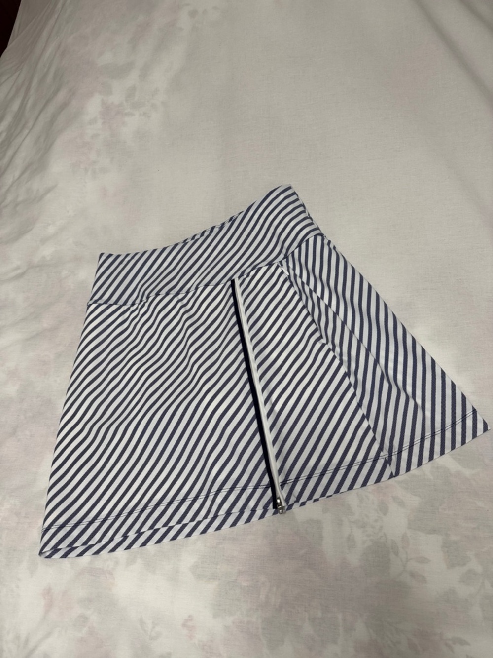 Kinona Navy and White Striped Mini Skirt with Front Zip